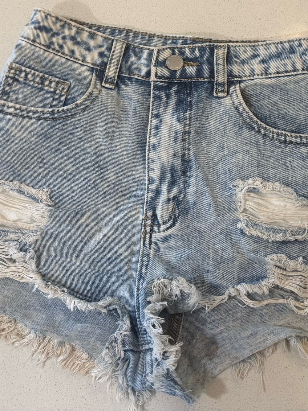 SHEIN Light Blue Distressed High-Waist Denim Shorts Teen 12-13Y like new